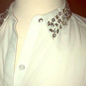 Rhinestone Collar White Blouse Chico’s Sz 2